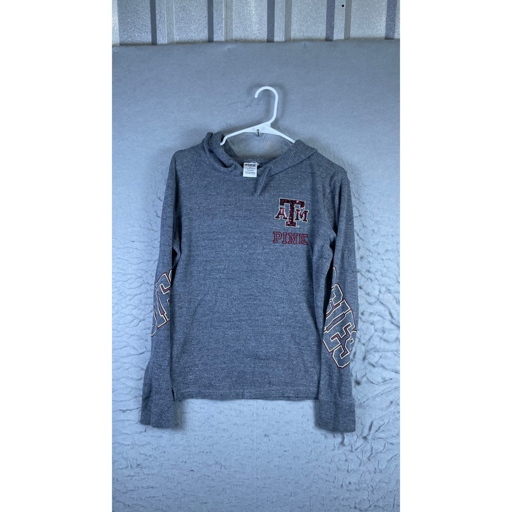 Victoria's Secret PINK Hoodie Men XS Gray Excellent Texas A&M Waffle Thermal